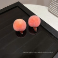 Ins Popular 925 Silver Needle Fruit Pink Peach Earrings Copper Cute Korean Earings Peach Studs For Women